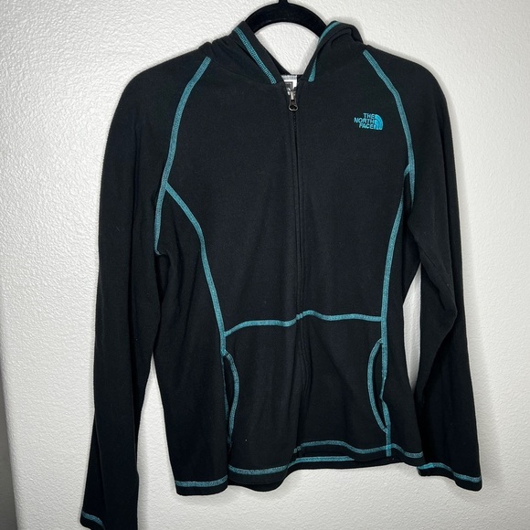 The North Face Hooded Fleece Jacket Girls Sz XL Embroidered Logo Black Full Zip - Picture 1 of 5